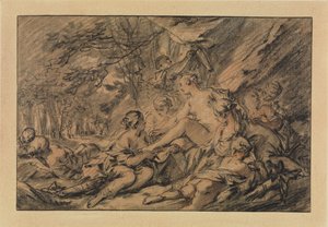 Diana mit ihren Nymphen im Wald rastend von François Boucher