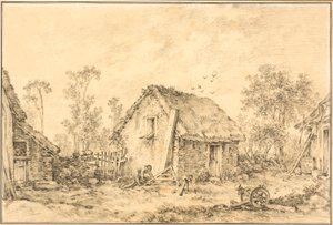 Landschaft mit rustikalem Häuschen