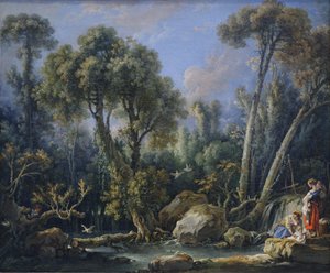 Wäscherinnen in einer Landschaft von François Boucher