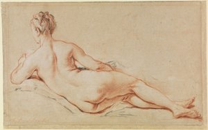 Liegender weiblicher Akt, auf den linken Arm gestützt, in Rückenansicht von François Boucher