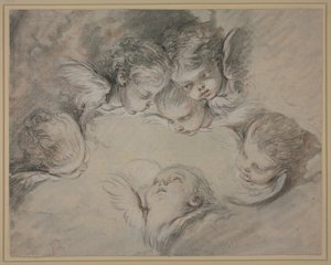 Sechs Engelskörper in Wolken von François Boucher