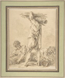 Stehender Mann mit Fasces und Waffen