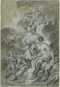 Venus lehnt sich an ihren lieben Adonis von François Boucher