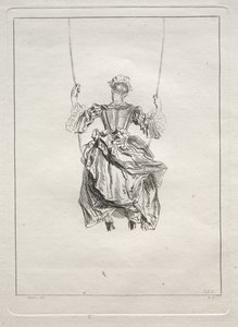 Frau auf einer Schaukel, von hinten gesehen
