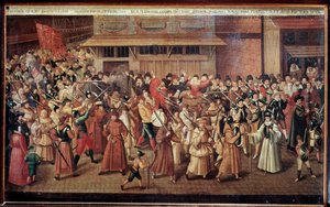 Französische Religionskriege: bewaffnete Prozession der Katholischen Liga Frankreichs in den Straßen von Paris von Francois Bunel