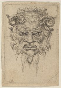 Satyrmaske mit gekräuselten Hörnern, die nach unten schaut, aus Divers Masques, ca. 1635-45 von Francois Chauveau