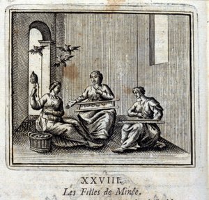 Die Töchter des Minäus. Fabeln von Jean de La Fontaine. Illustration von François Chauveau. Ausgabe von 1728 von Francois Chauveau