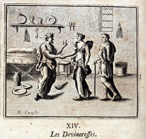 Die Wahrsagerinnen. Fabeln von Jean de La Fontaine. Illustration von François Chauveau. Ausgabe von 1728
