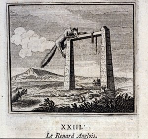 Der englische Fuchs. Fabeln von Jean de La Fontaine (1621-95). Illustration von François Chauveau (1613-1676). Ausgabe von 1728 von Francois Chauveau