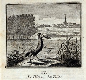 Der Reiher. Fabeln von Jean de La Fontaine (1621-95). Illustration von François Chauveau (1613-1676). Ausgabe von 1728 von Francois Chauveau