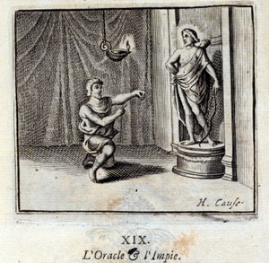 Das Orakel und der Gottlose. Fabeln von Jean de La Fontaine. Illustration von François Chauveau. Ausgabe von 1728. von Francois Chauveau