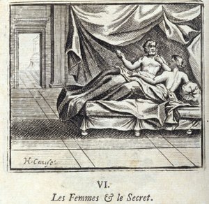 Frauen und Geheimnisse. Fabeln von Jean de La Fontaine. Illustration von François Chauveau. Ausgabe von 1728. von Francois Chauveau
