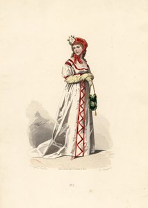 Frau im weißen Kleid mit Samtdesign von Francois Claudius (after) Compte Calix