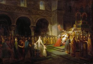 Die Salbung von Pippin dem Kurzen in Saint-Denis, 28. Juli 754 von Francois Dubois