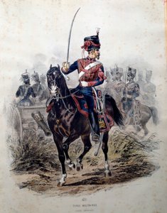Soldat der kaiserlichen Garde zu Pferd. Lithographie von Francois Lalaisse von Francois Hippolyte Lalaisse