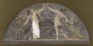 Skizze für den Speisesaal des Hôtel de Ville de Paris, ein Kind hält eine Trompete und das andere ein Bündel und hebt eine große Kiste von Francois Lafon