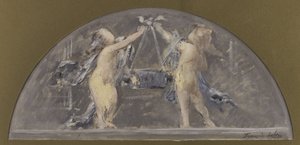 Skizze für den Speisesaal des Hôtel de Ville de Paris, zwei Kinder heben zusammen eine große Kiste von Francois Lafon