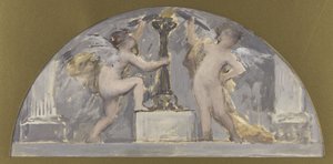 Skizze für den Speisesaal des Hôtel de Ville: Zwei Liebende, die jeweils eine Fackel neben einer beleuchteten Fackel halten, um 1893 von Francois Lafon