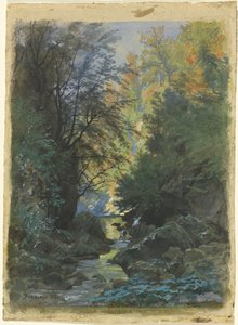 Ein Bach durch einen dichten Wald von Francois Louis Francais