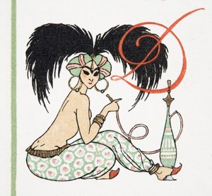 Arabisches Mädchen mit Wasserpfeife, aus Personages de Comedie, veröffentlicht 1922 (Pochoir-Druck) von Francois Louis Schmied