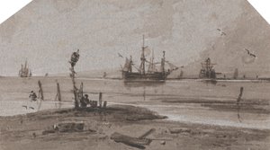 Schiffe vor Anker in ruhiger See