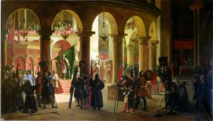 Gottfried von Bouillon (ca. 1060-1100) legt die Trophäen von Askalon in der Grabeskirche nieder, August 1099, 1839