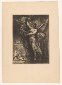 Titelblatt mit Engel und Druckpresse von Francois Nicolas Chifflart