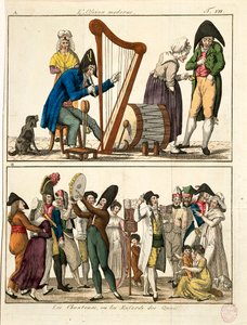 Karikatur des modernen Ossian und der Straßensänger, von François Nicolas Martinet, Gravur