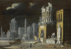 Fantastische Ruinen mit dem heiligen Augustinus und dem Kind, 1623