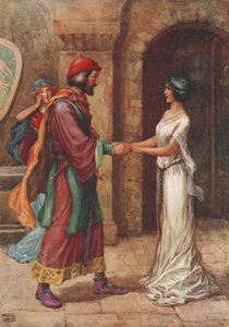 Geraldine und der Baron, aus „Christabel“ von Samuel Taylor Coleridge (Farblithografie)