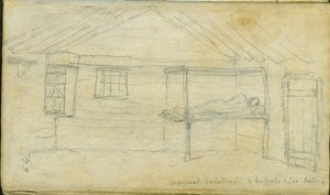 Ein-Pfosten-Bett und Büffelhaut-Auflistung, 1851