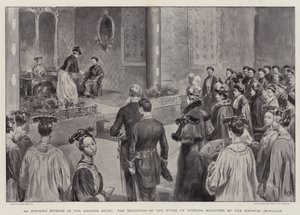 Eine historische Episode am chinesischen Hof, der Empfang der Ehefrauen ausländischer Minister durch die Kaiserinwitwe