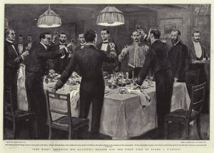 Der König, der zum ersten Mal an Bord eines Kriegsschiffs auf die Gesundheit Seiner Majestät trinkt