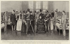 Die Königin im Netley Hospital, Ihre Majestät inspiziert die verwundeten Soldaten von der indischen Grenze