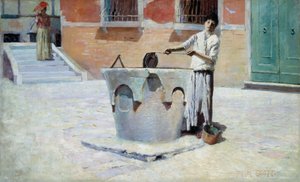 Italienische Szene in der Nähe des Brunnens, o.D. von Frank Edwin Scott