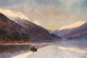 Neuseeland: Nordfjord, Lake Te-Anau (Farblithografie) von Frank H Wright