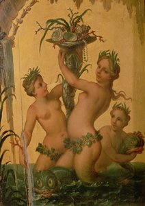 Detail von Sirenen, die ein Füllhorn halten, aus der Staatskutsche von Peter dem Großen von François Boucher