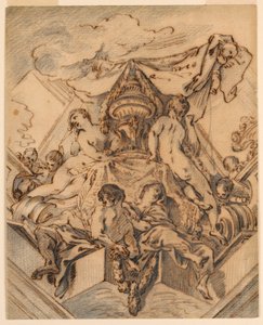 Zeichnung, Entwurf für ein Eckmotiv einer bemalten Decke, 1740 von François Boucher