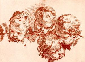 Vier Studien von Kinderköpfen von François Boucher