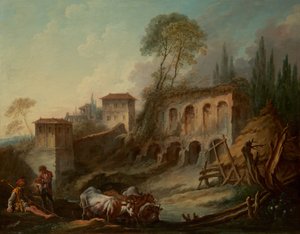Imaginäre Landschaft mit dem Palatin-Hügel vom Campo Vaccino, 1734 von François Boucher