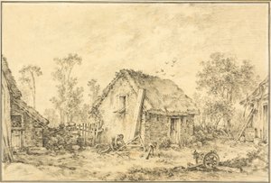 Landschaft mit rustikalem Häuschen