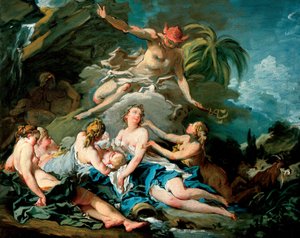 Merkur vertraut den Säugling Bacchus den Nymphen von Nysa an