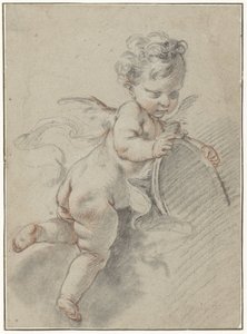 Schwebender Putto mit einem Toilettenspiegel von François Boucher