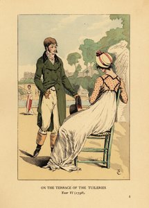 Modisches Paar auf der Terrasse der Tuilerien, Paris, Jahr VI
