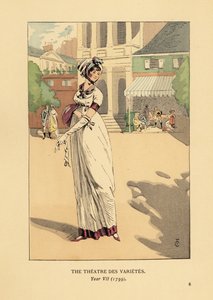 Modische Frau vor dem Théâtre des Variétés, Boulevard Montmartre, Jahr VII von François Courboin