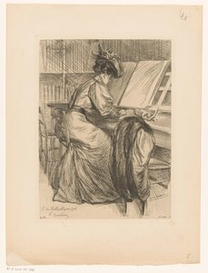 Lesende Frau in einer Bibliothek