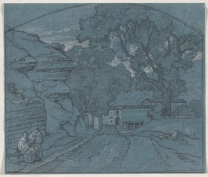 Landschaft mit zwei Mönchen, ca. 1840 von François Edouard Bertin
