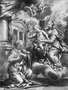 Die heilige Martina kniet vor der Jungfrau und dem Kind, während das Kind ihr eine Lilie anbietet, ca. 1664-79 von François Spierre