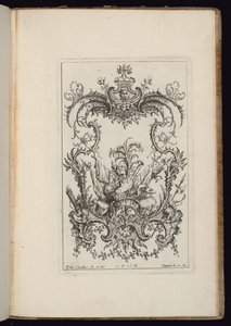Kartusche mit Wappentrophäe, Livre d’ornements (Buch der Ornamente)