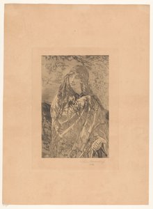 Junge Frau mit geblümtem Umschlagtuch von François de Meersman (signed by artist)